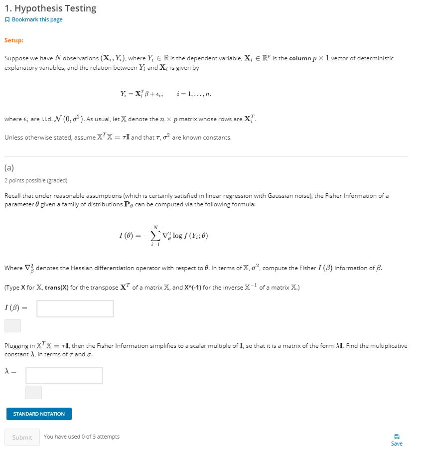 1. Hypothesis Testing Bookmark this page Setup: | Chegg.com