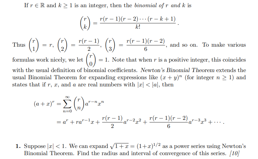 Solved If r ER and k > 1 is an integer, then the binomial of | Chegg.com