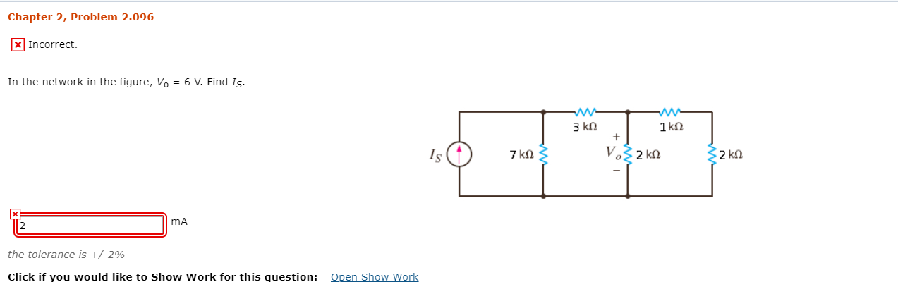 Solved Chapter 2, Problem 2.096 x Incorrect. In the network | Chegg.com