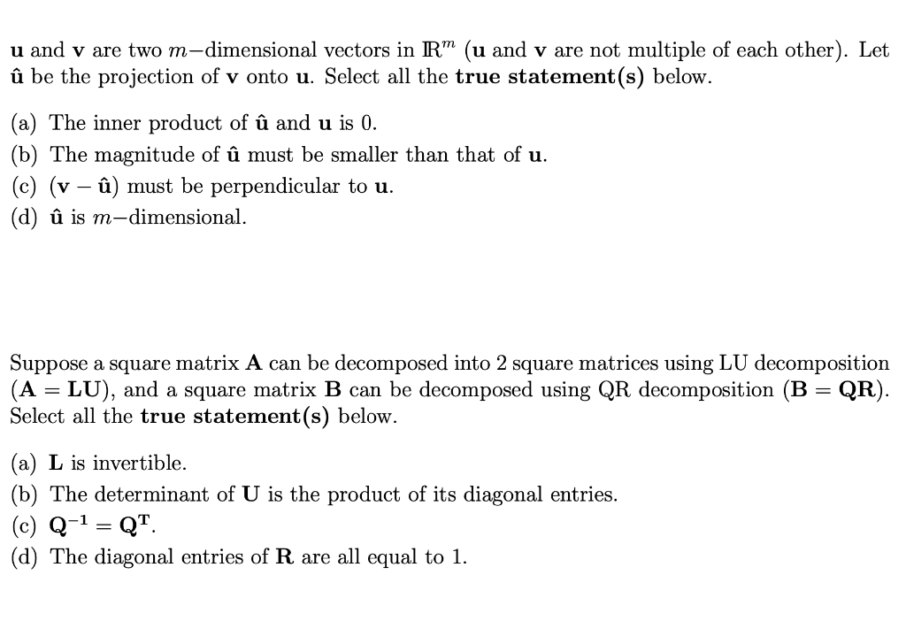 Solved U And V Are Two M Dimensional Vectors In Ir U An Chegg Com