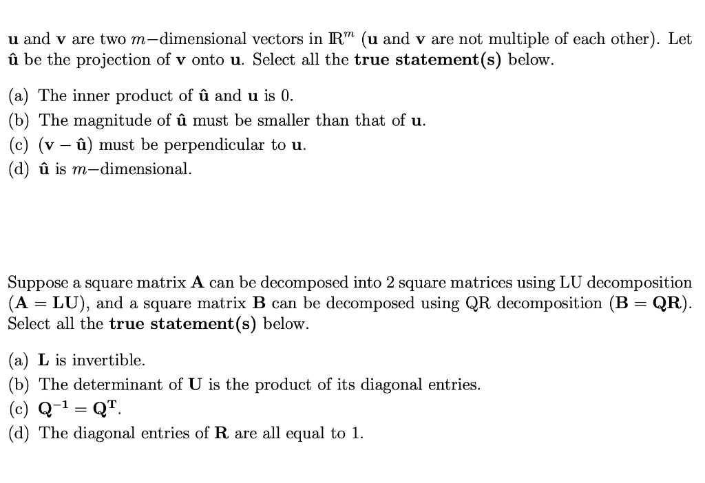 U And V Are Two M Dimensional Vectors In Ir U And V Chegg Com