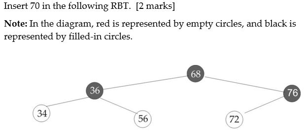 Solved Insert 70 in the following RBT. [2 marks] Note: In | Chegg.com