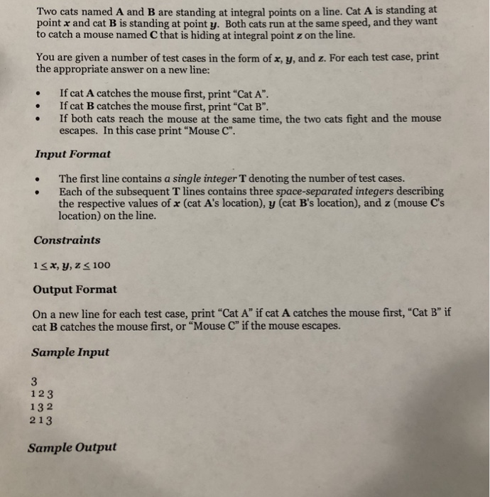 Solved Two cats named A and B are standing at integral | Chegg.com