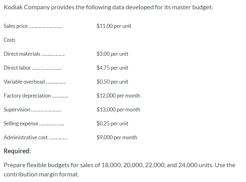 Solved Kodiak Company provides the following data developed | Chegg.com