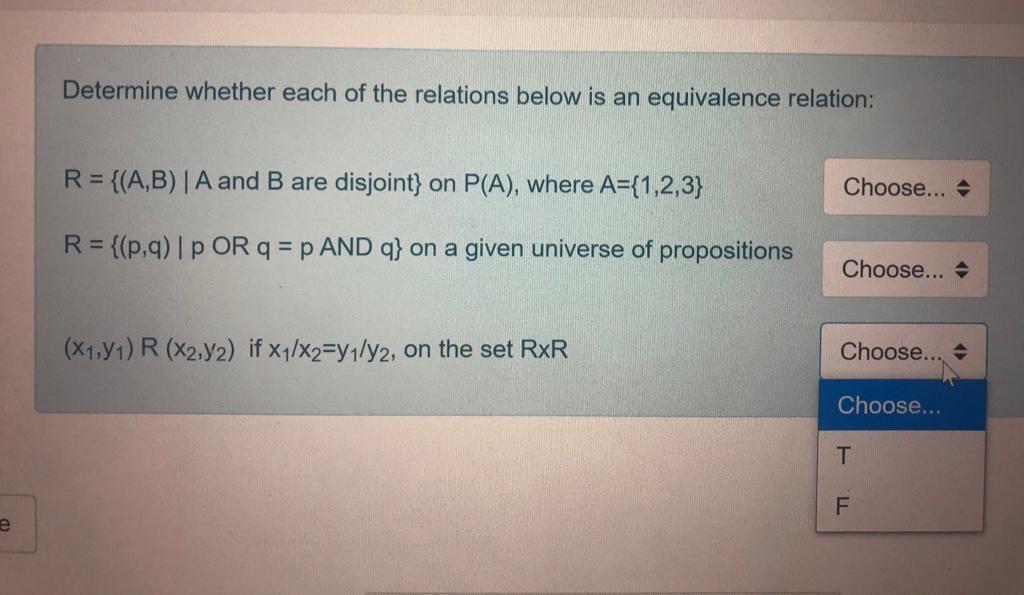 Solved Determine Whether Each Of The Relations Below Is An | Chegg.com