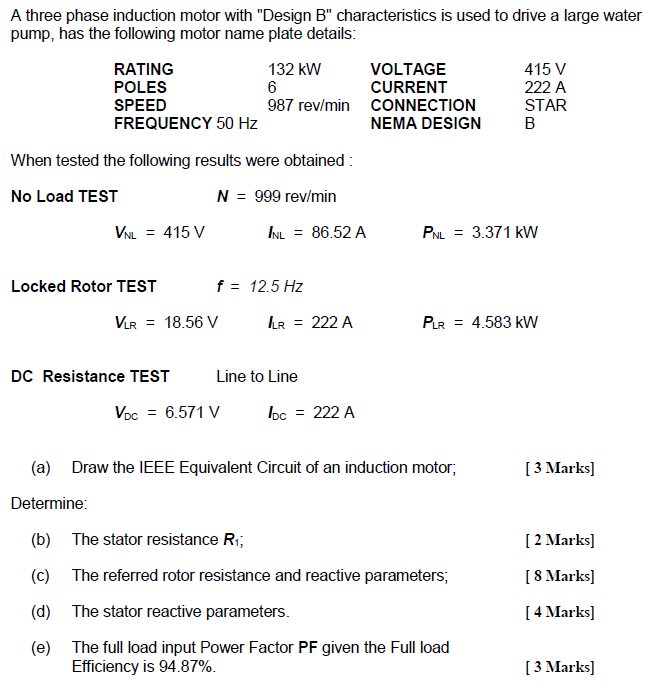 Solved A Three Phase Induction Motor With "Design B" | Chegg.com