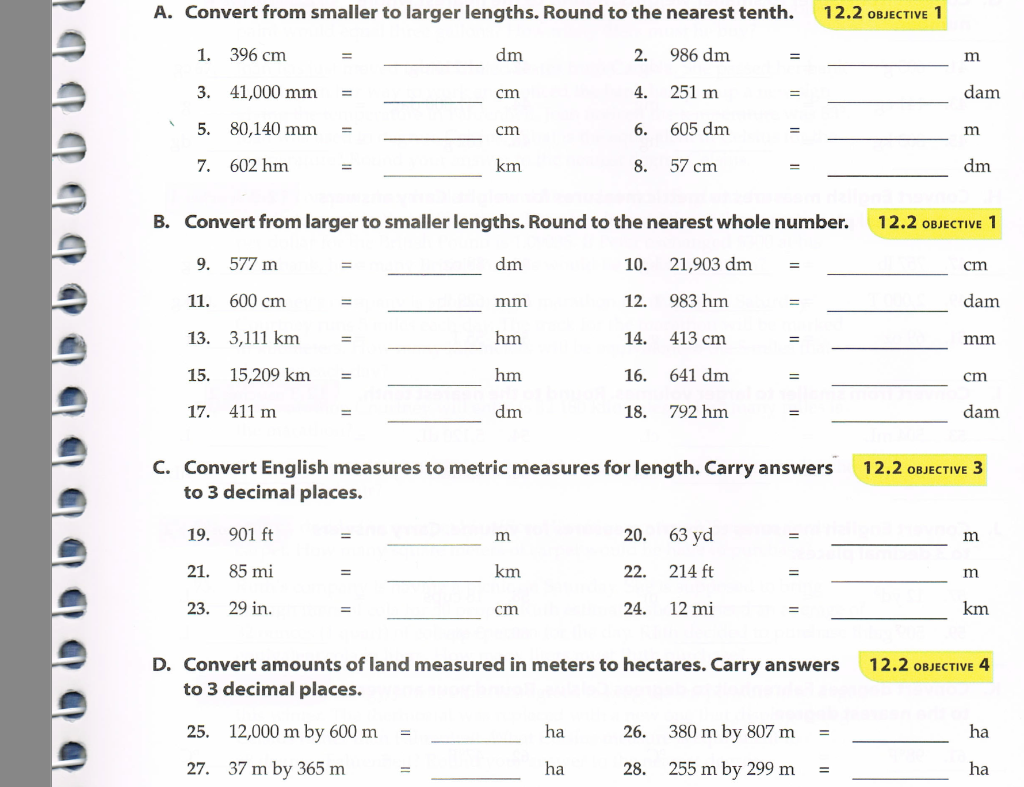 Solved A. Convert from smaller to larger lengths. Round to | Chegg.com