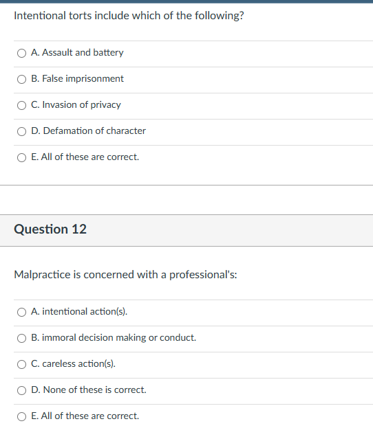 Solved Intentional Torts Include Which Of The Following? A. | Chegg.com