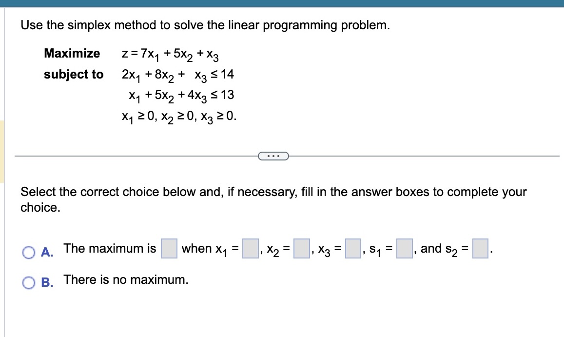 Use the simplex method to solve the linear | Chegg.com