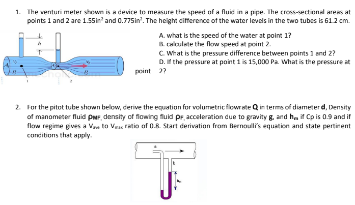 Solved 1. The venturi meter shown is a device to measure the | Chegg.com