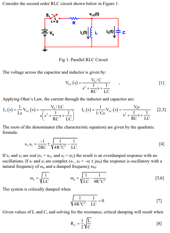 Consider The Second Order Rlc Circuit Shown Below In Chegg Com