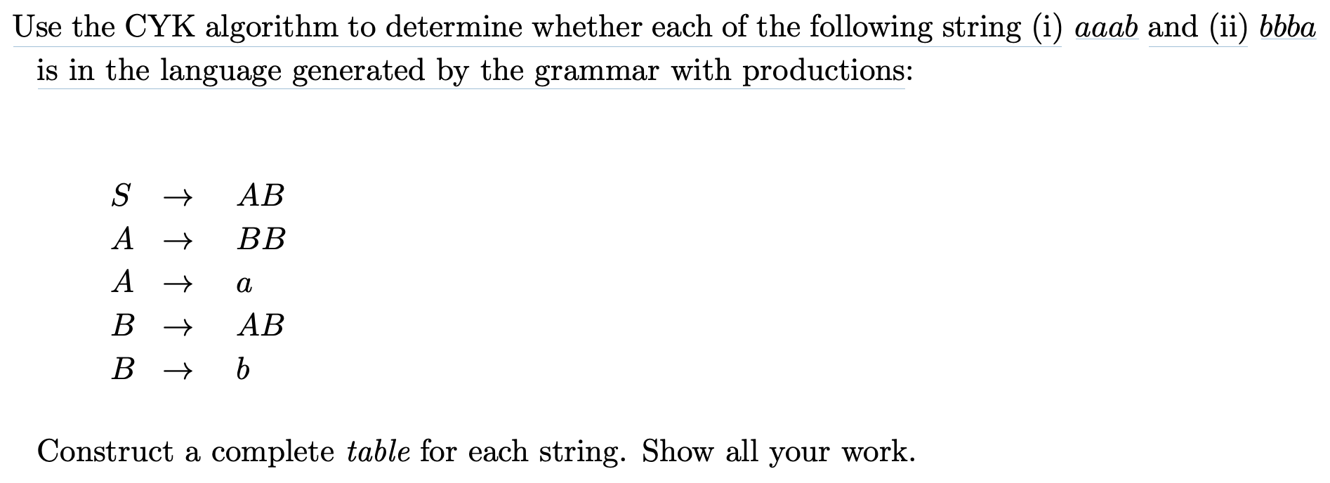 Solved Use The Cyk Algorithm To Determine Whether Each Of 6636