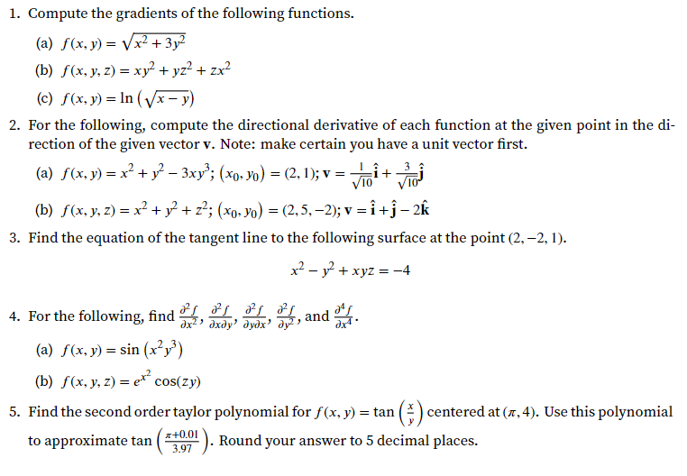 Solved 1. Compute the gradients of the following functions | Chegg.com