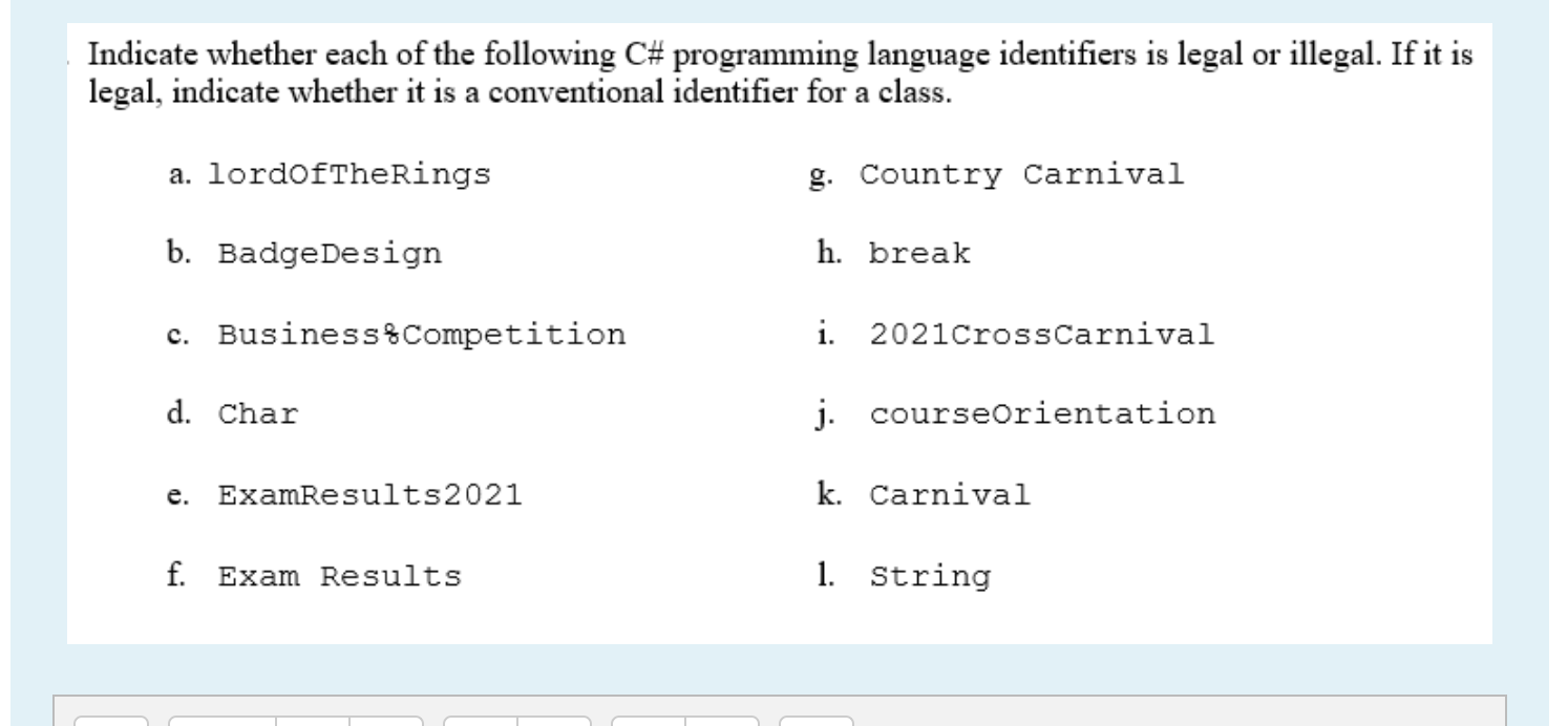 Solved Indicate Whether Each Of The Following C# Programming | Chegg.com