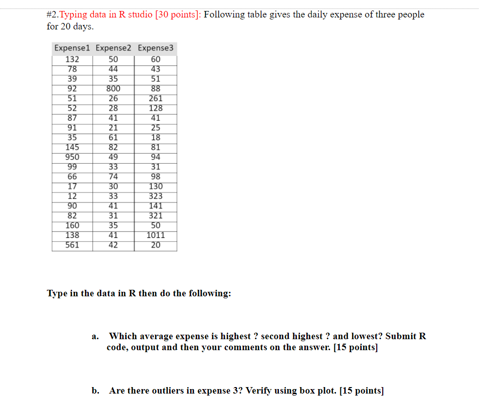Solved #2. Typing data in R studio [30 points]: Following | Chegg.com