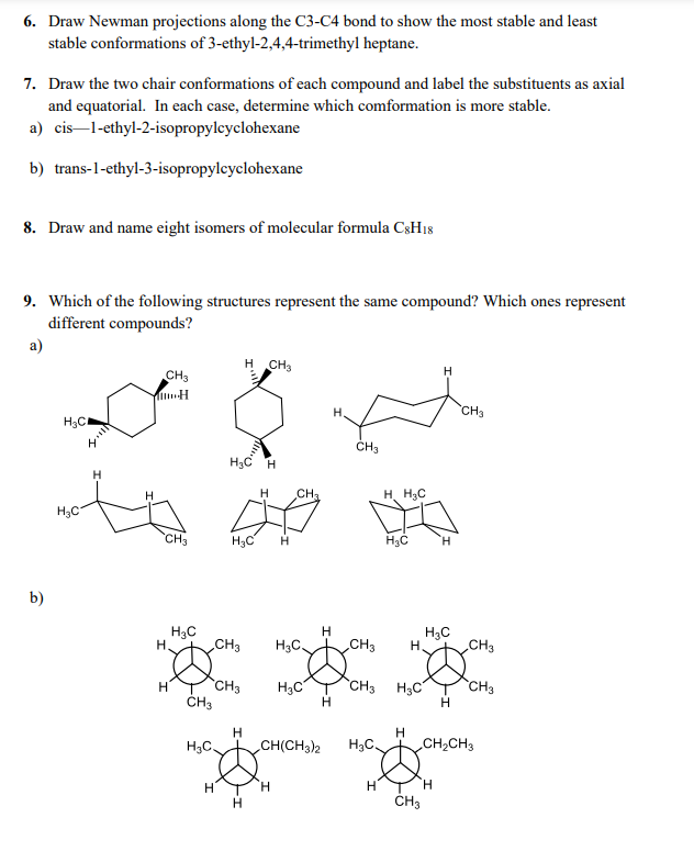 Solved Draw Newman projections along the C3-C4 ﻿bond to show | Chegg.com