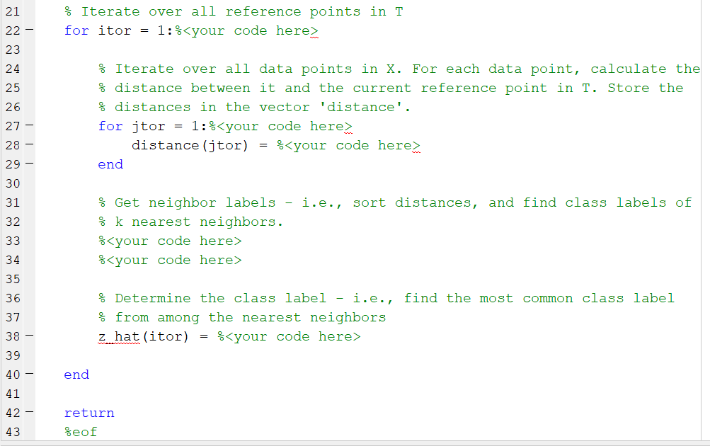 Solved 1 function z_hat = knnclassify_bme (y,x, T, k) 2 3 4 | Chegg.com