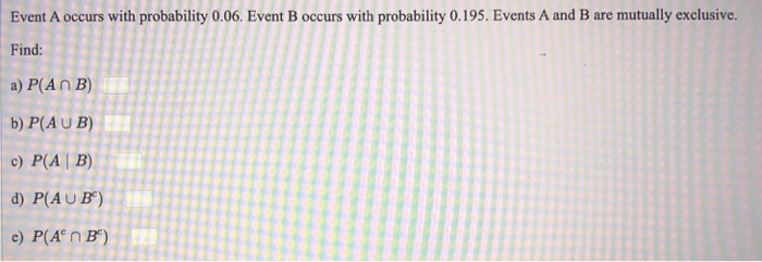 Solved Event A Occurs With Probability 0.06. Event B Occurs | Chegg.com