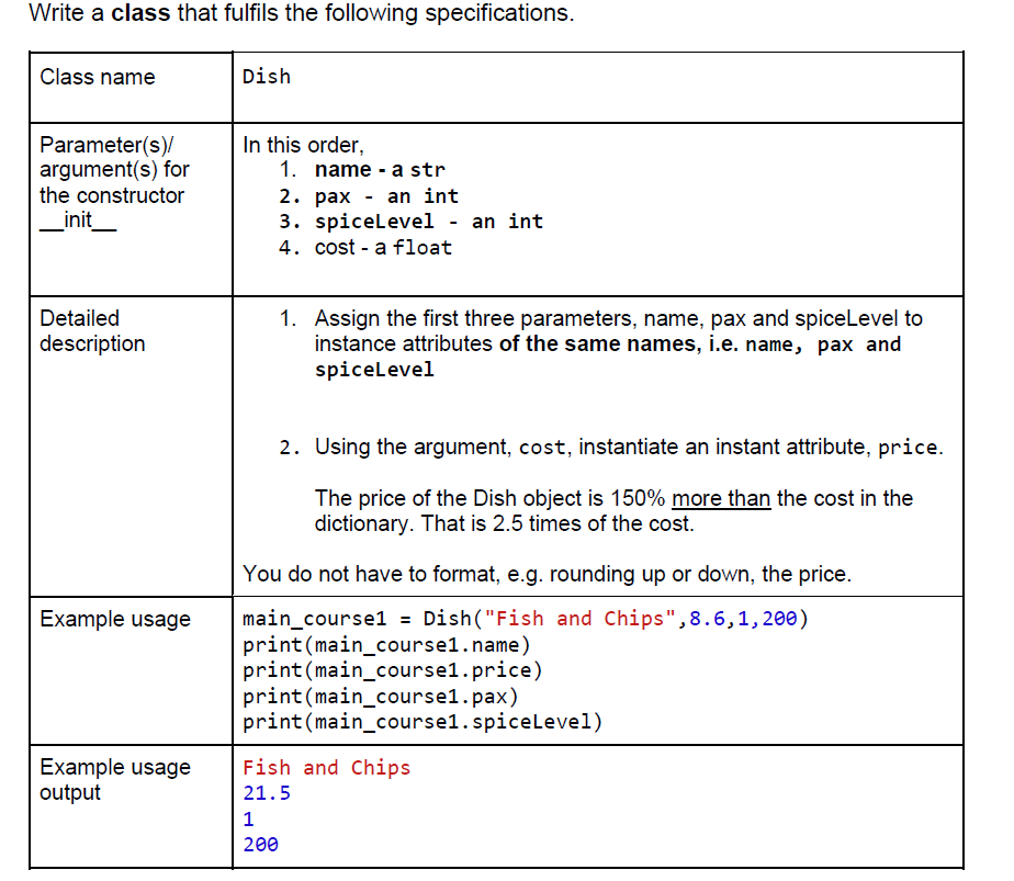 Solved Write a class that fulfils the following | Chegg.com