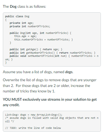 Solved The Dog class is as follows: Assume you have a list | Chegg.com