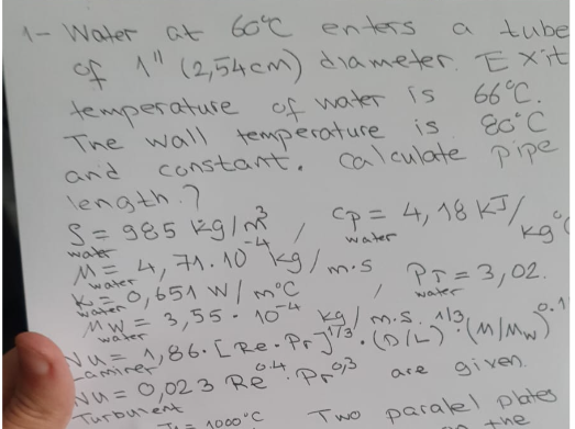 1- Water at 60∘C enters a tube of 111(2,54 cm) | Chegg.com