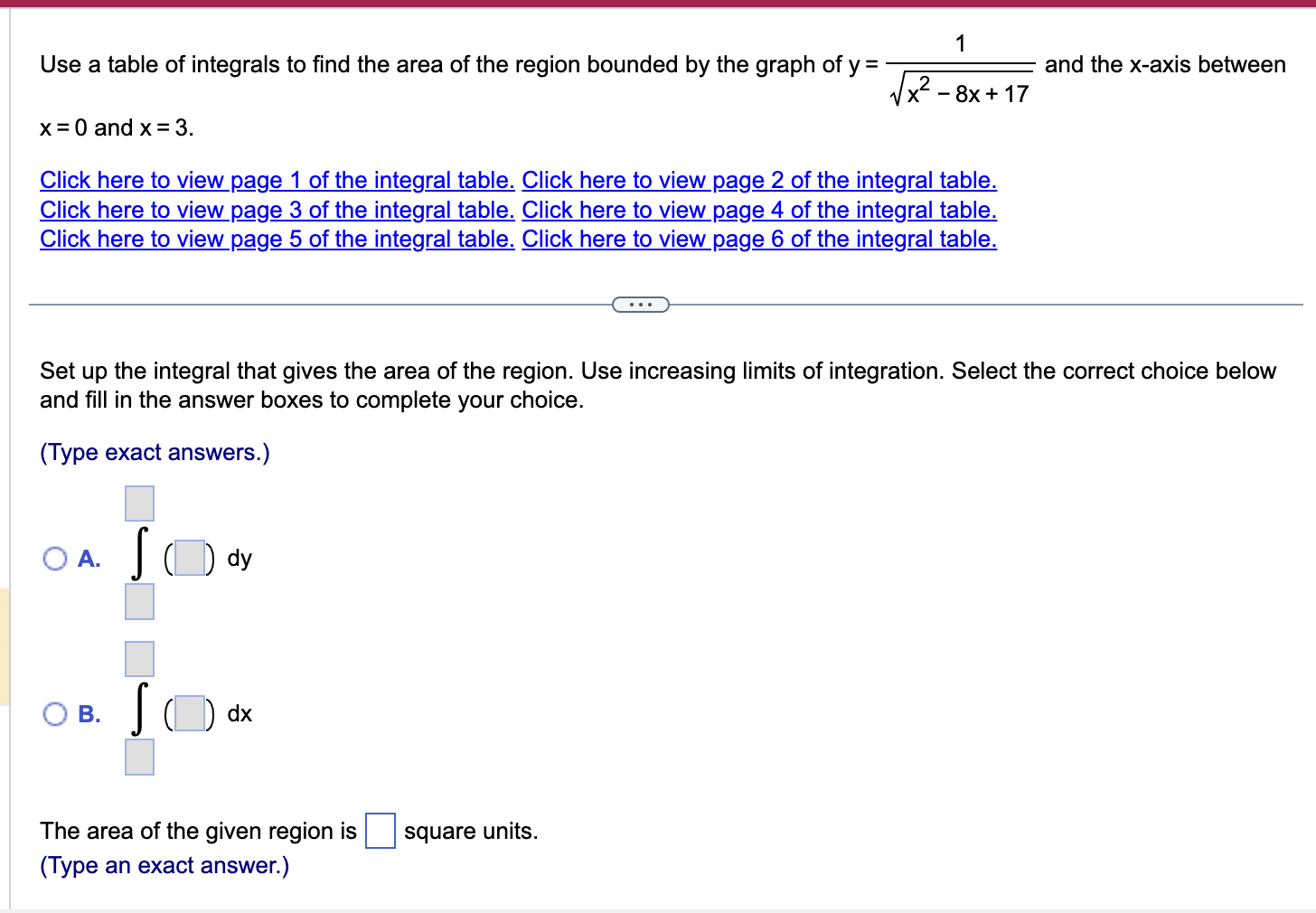 Solved Use a table of integrals to find the area of the | Chegg.com