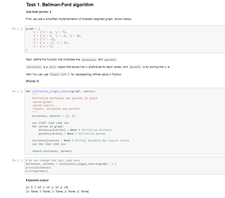 Solved Task 1. Bellman-Ford algorithm Sub-total points: 4 | Chegg.com