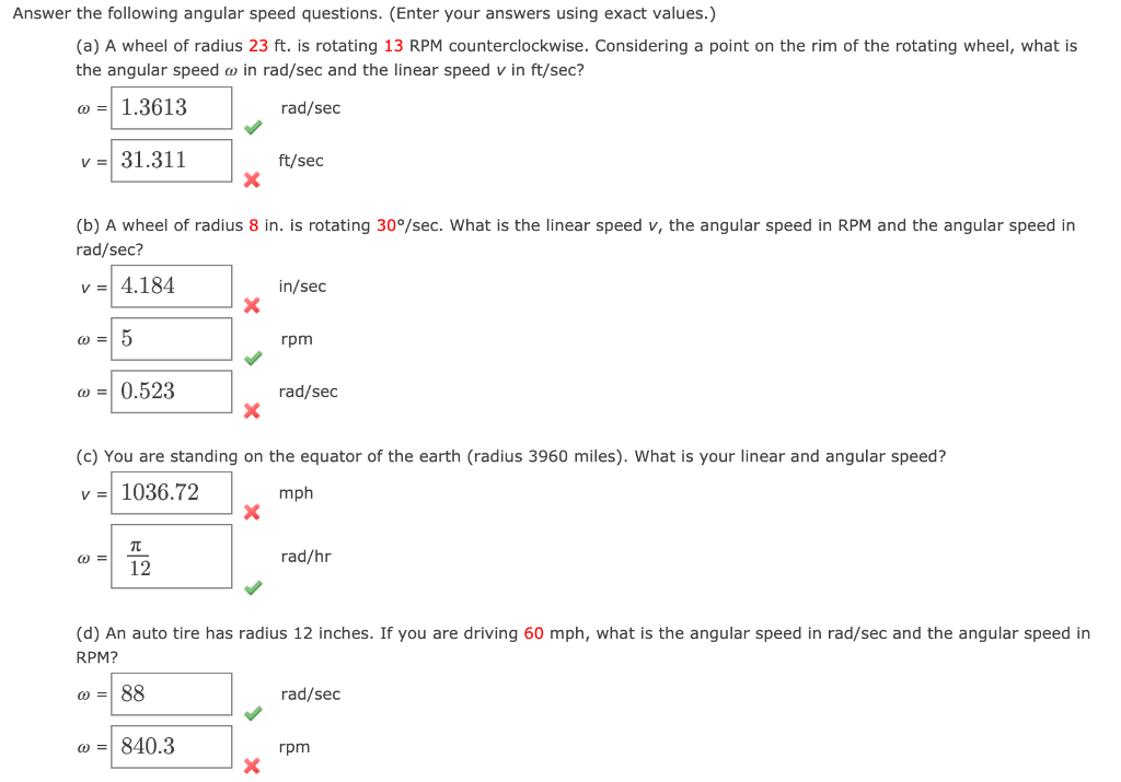 Solved Answer the following angular speed questions. (Enter | Chegg.com