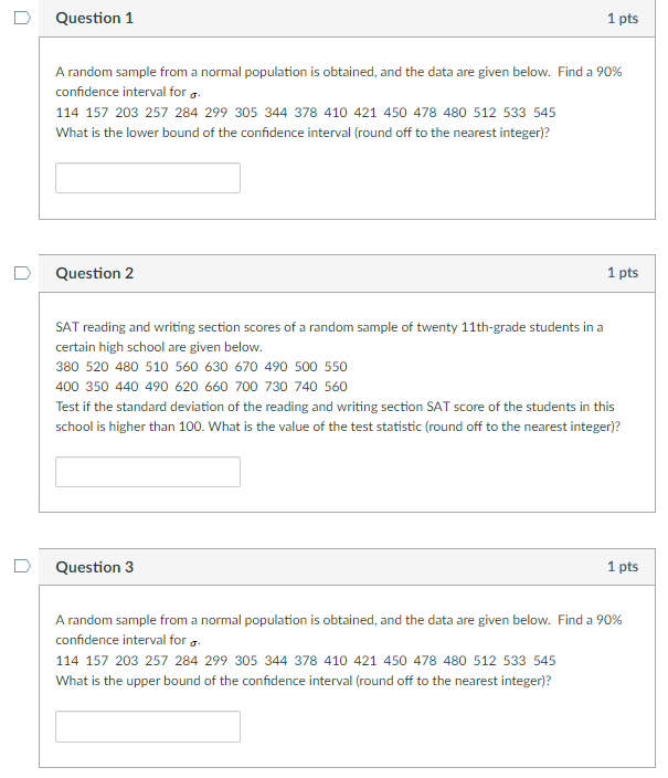 Solved D Question 1 1 pts A random sample from a normal | Chegg.com