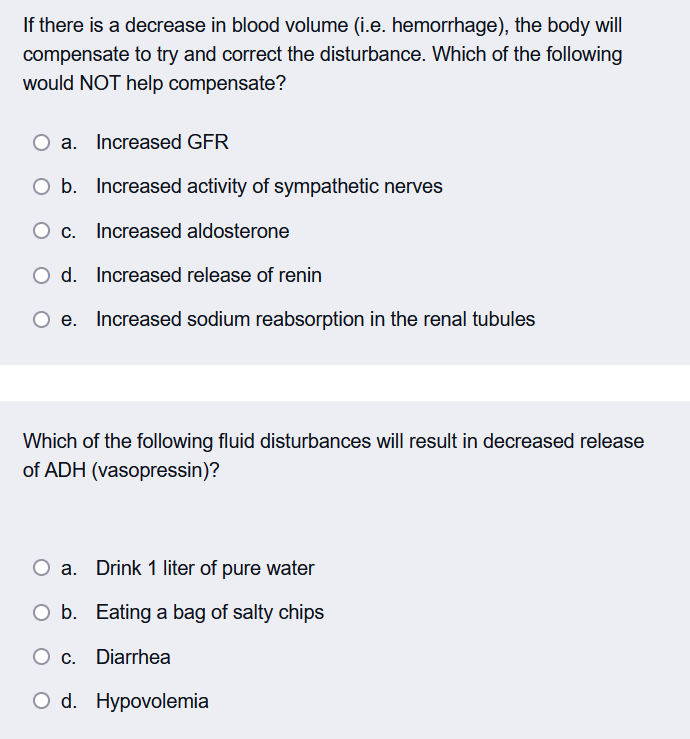 Solved If there is a decrease in blood volume (i.e. | Chegg.com