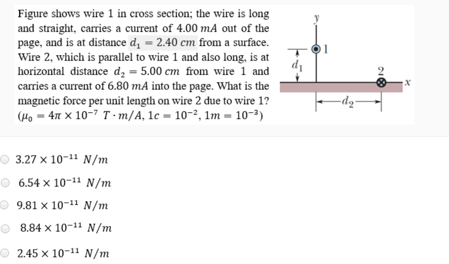 Solved Figure shows wire 1 in cross section; the wire is | Chegg.com