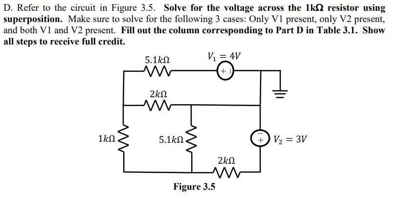 Solved D. Refer to the circuit in Figure 3.5. Solve for the | Chegg.com
