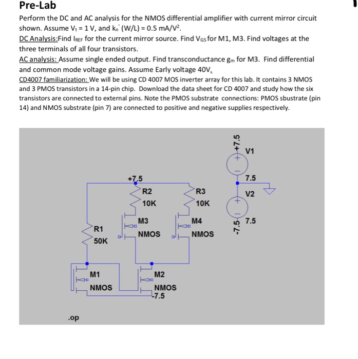 Pre-Lab Perform the DC and AC analysis for the NMOS | Chegg.com