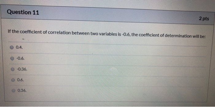 Solved Question 11 2 pts If the coefficient of correlation | Chegg.com