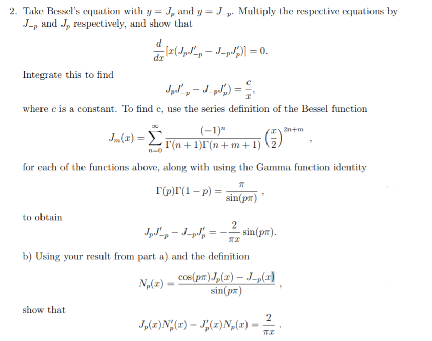 2 Take Bessel S Equation With Y Jp And Y J P Chegg Com