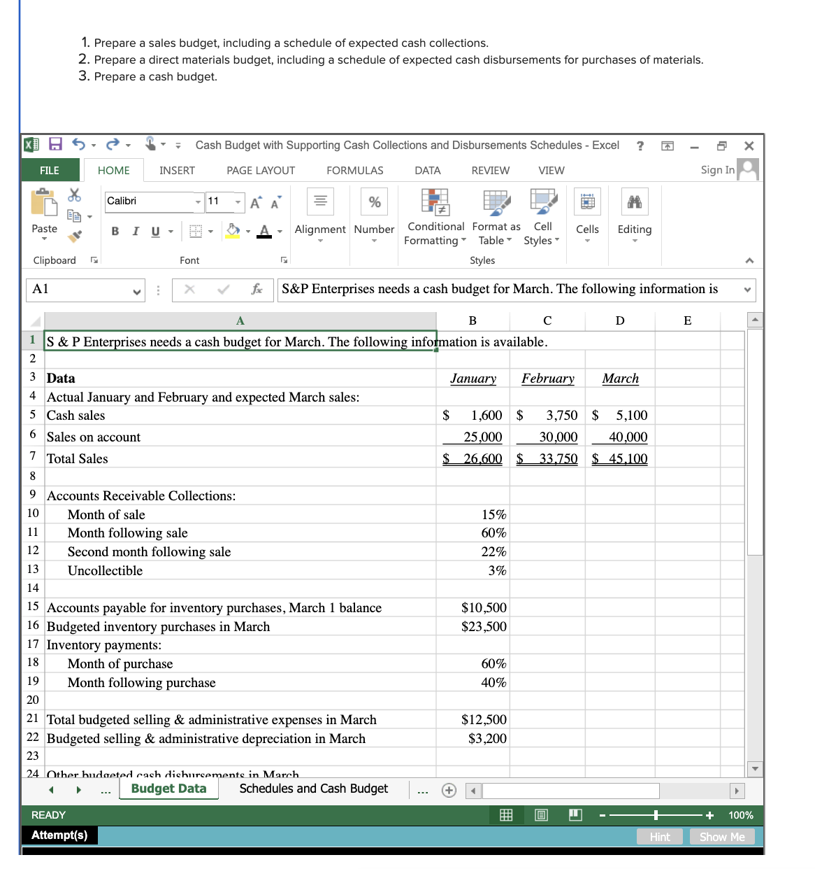 Solved 1. Prepare a sales budget, including a schedule of | Chegg.com