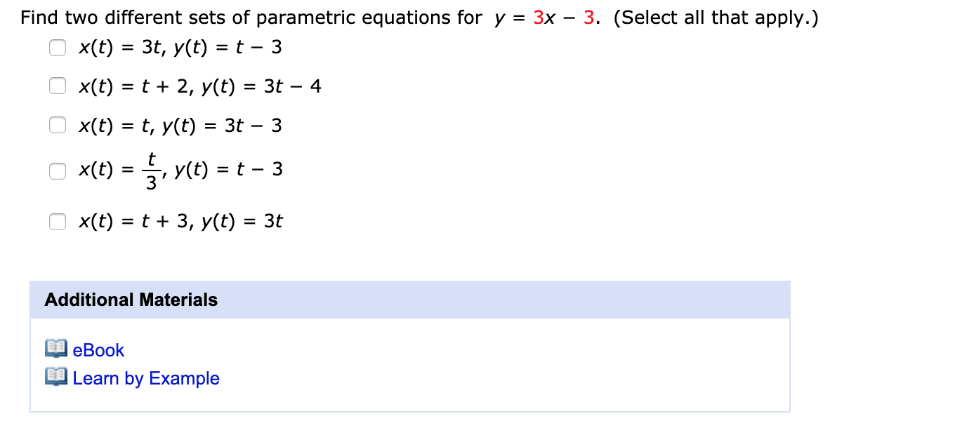 Solved Find two different sets of parametric equations for y | Chegg.com