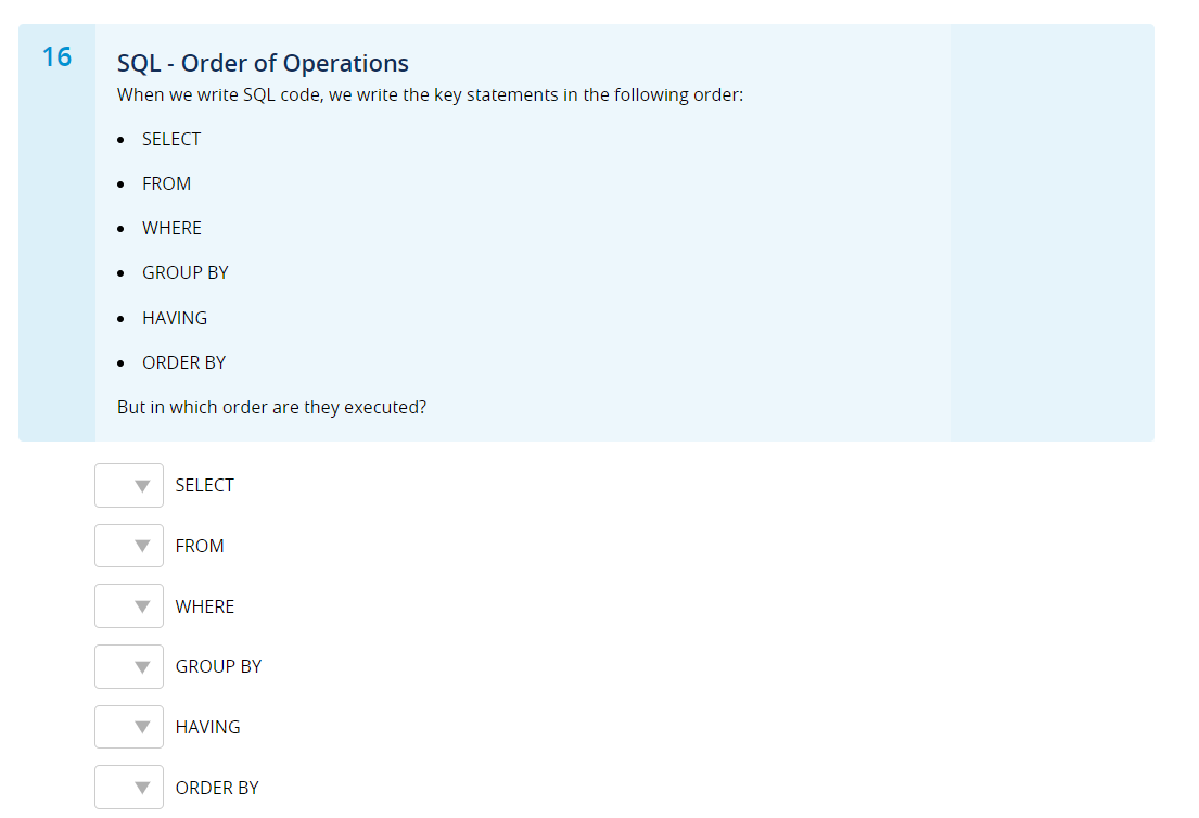 Solved SQL - Order Of Operations When We Write SQL Code, We | Chegg.com