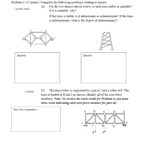 Truss Stability Example Problems Solved Complete the following problems relating to | Chegg.com