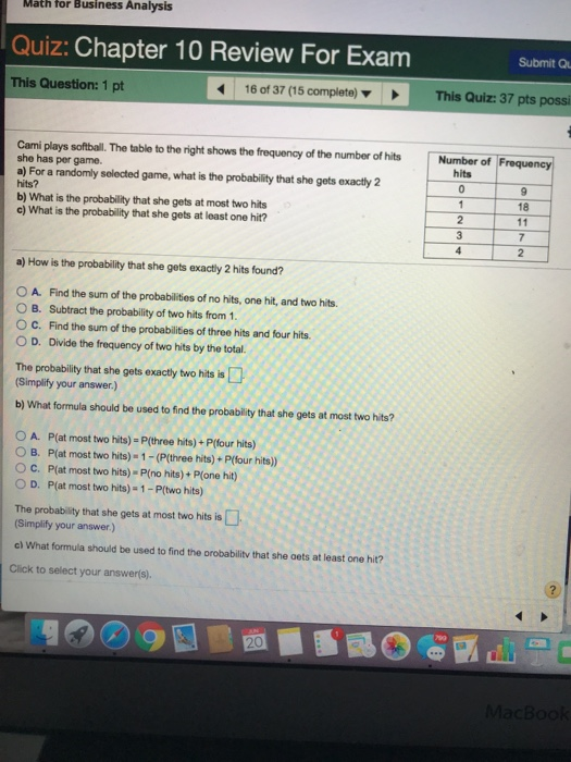Solved: Math For Business Analyss Quiz: Chapter 10 Review | Chegg.com