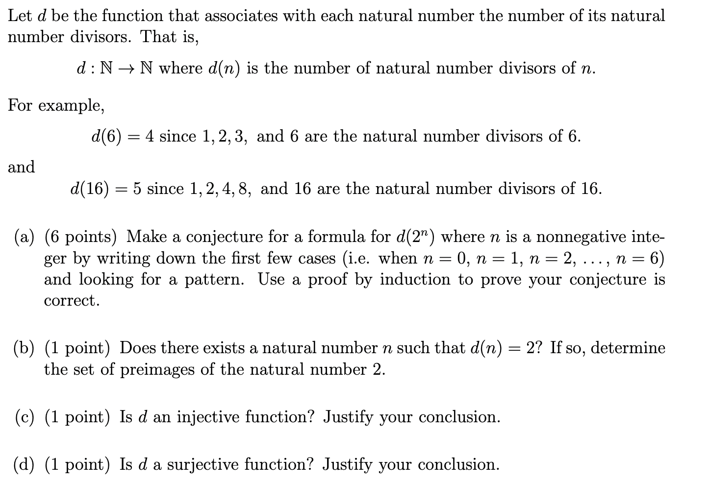 Solved Let d be the function that associates with each | Chegg.com