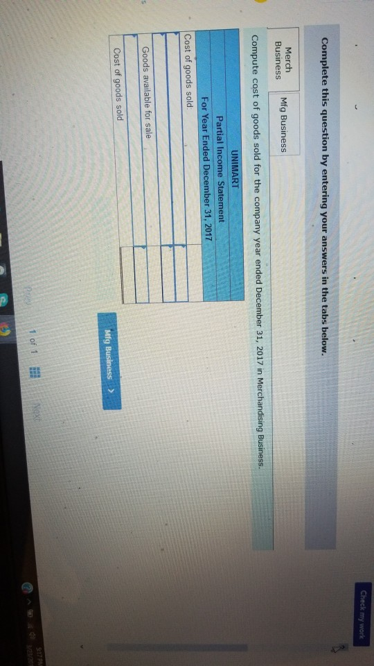 Solved Exercise 1-11 Cost Of Goods Sold Computation LO P1 | Chegg.com