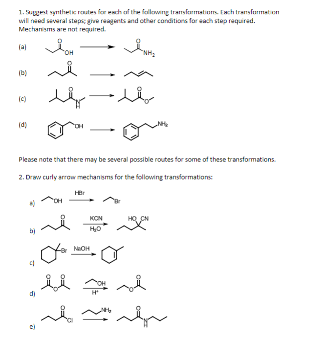 Solved 1. Suggest synthetic routes for each of the following | Chegg.com