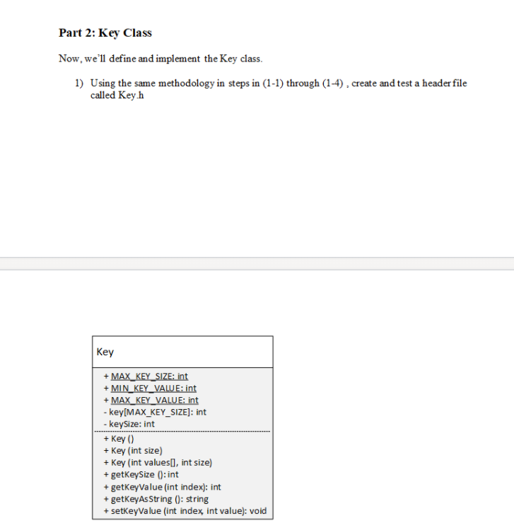 Solved Part 2: Key Class Now, we'll define and implement the | Chegg.com