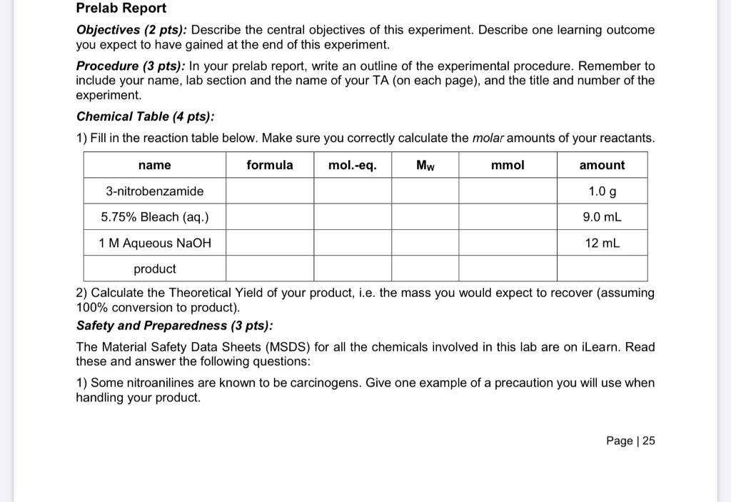 Solved Prelab Report Objectives (2 Pts): Describe The | Chegg.com