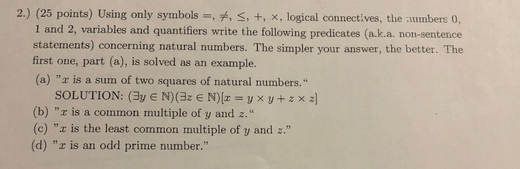 Solved 2.) (25 points) Using only symbolsラ , , , +, x, | Chegg.com