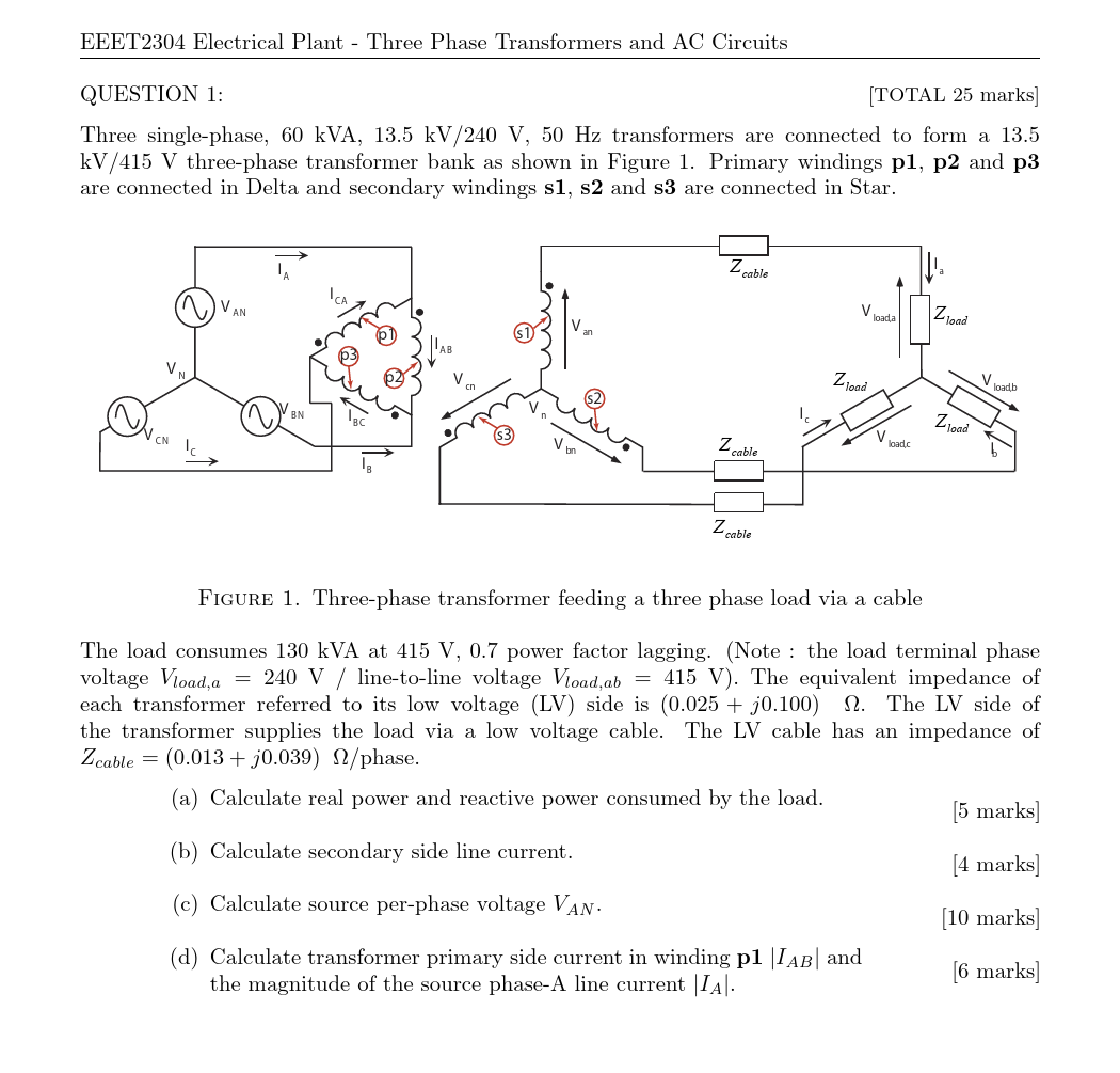 Solved EEET2304 Electrical Plant - Three Phase Transformers | Chegg.com