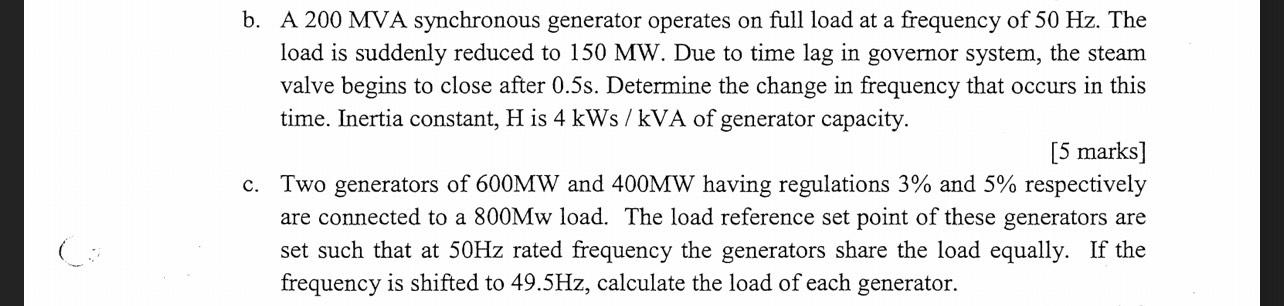 Solved b. A 200 MVA synchronous generator operates on full | Chegg.com