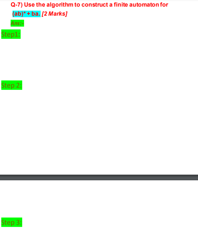Solved Q-7) Use the algorithm to construct a finite | Chegg.com