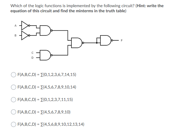 Solved Which of the logic functions is implemented by the | Chegg.com